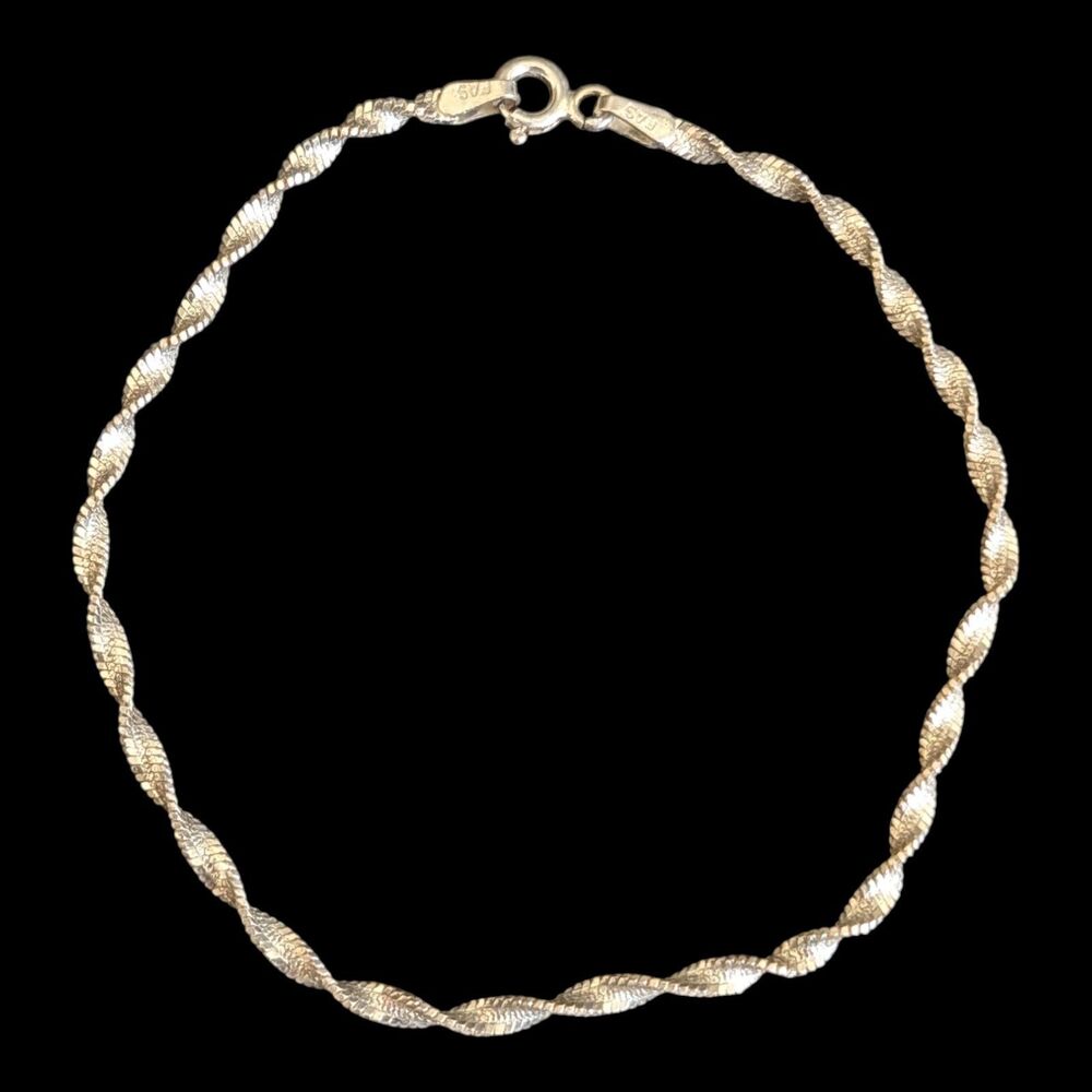 Italian 925 Sterling Silver Twisted Chain Bracelet Vintage 7" Long
